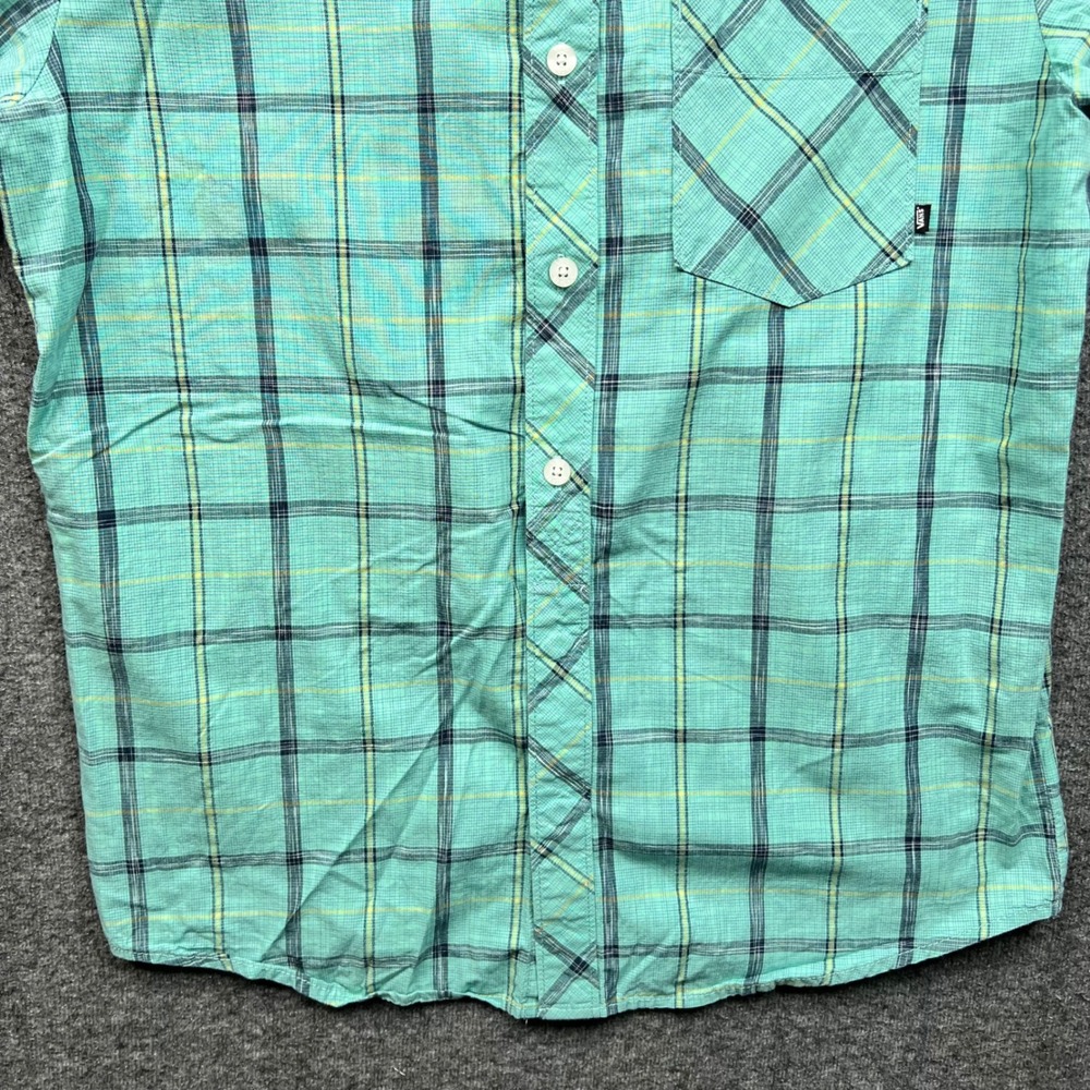 Vans Shirt Mens Small Turquoise Plaid Button Down Short Sleeve Cotton VN-ORTIPBL - Picture 2 of 15